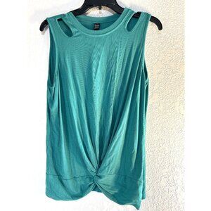 Dazign Womens Tank Top Green Ribbed Hem Knot Size XL